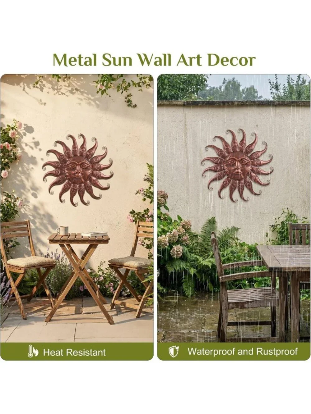 Rustic Bronze Sun Wall Decor - Metal Hanging Sculpture for Outdoor Patio